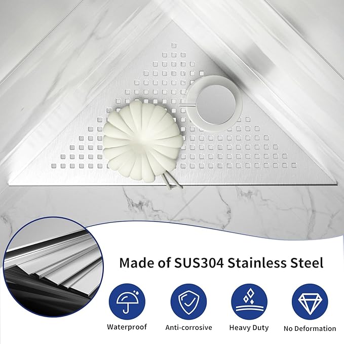 Corner Shower Shelves, 12" Brushed 304 Stainless Steel Recessed Shelf for Bathroom, Grout in Shelf for Tiled Wall, 2 Pack Large Size