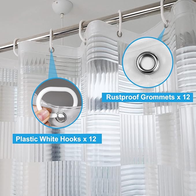 EurCross EVA Clear Shower Curtain or Liner 72 x 72 inches,Transparent Heavy Duty Clear Design Shower Liner with Geometric 3D Pattern,Waterproof Shower Curtains for Bathroom with 3 Weighted Magnets
