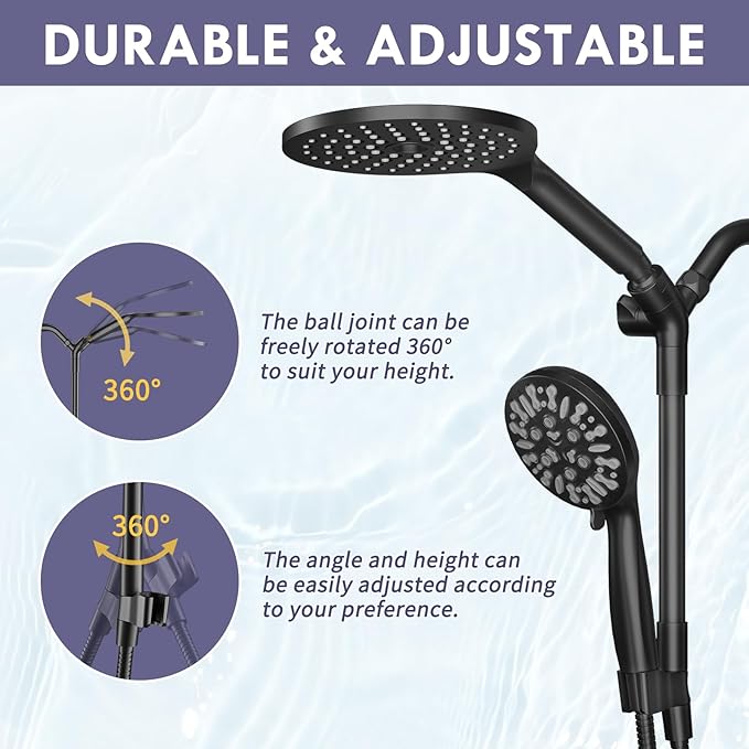 HOWUWEY Dual Shower Heads with Handheld Spray Combo, 7.5" High Pressure Rainfall Showerhead, Double Shower Heads with Handheld Spray, 9 Modes Hand Showerhead with 79" Hose (Standard, Matte Black)