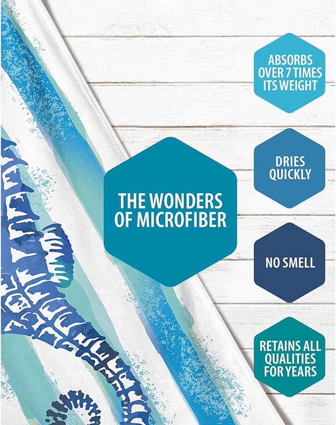 VENTURE 4TH Microfiber Beach Towel: Quick-Dry, Compact, Sand-Free, Absorbent, Sandproof and Lightweight - Perfect for Camping, Beach, and Roadtrips (Striped Seahorse Design | 35x78 inches)