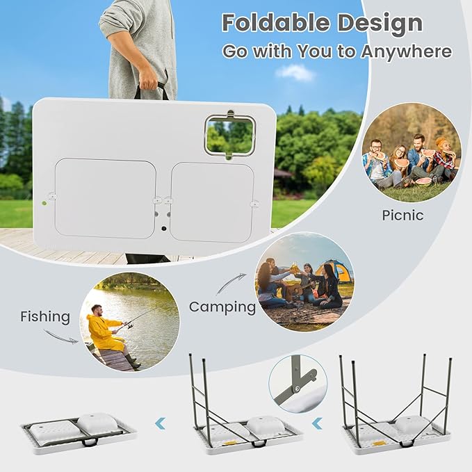 Goplus Folding Fish Cleaning Table with Dual Water Basins, Heavy Duty Fillet Table with Hose Hook Up, Sink and Faucet, Portable Outdoor Camping Sink Station for Dock Beach Patio Picnic, 40''
