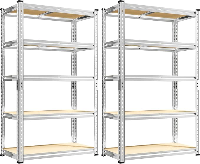 REIBII Storage Shelves 2020LBS Garage Shelving 5 Tier Heavy Duty Shelving Adjustable Pantry Shelves for Garage Closet Kitchen Basement 28" W x 12" D x 59.8" H, 2 Pack