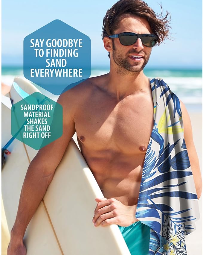 VENTURE 4TH Microfiber Beach Towel: Quick-Dry, Compact, Sand-Free, Absorbent, Sandproof and Lightweight - Perfect for Camping, Beach, and Roadtrips (Hibiscus Design | 35x78 inches)