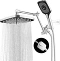 12 Inch Rain Shower Head with Handheld Spray Combo and Extention Arm, High Pressure Rainfall Waterfall Shower Heads, Dual Showerhead with 3-Way Diverter - Height/Angle Adjustable(Chrome)