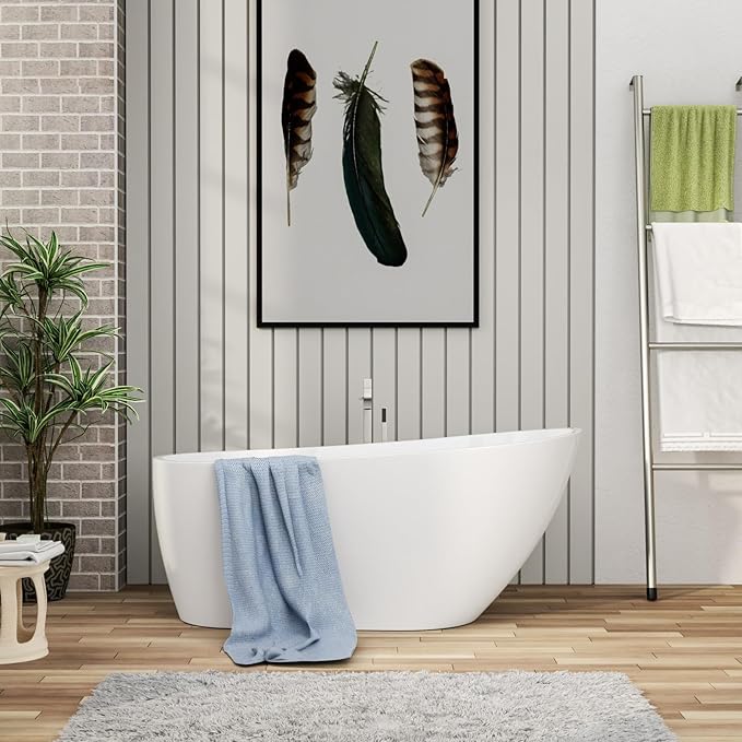 Mocoloo Freestanding Bathtub - 59 Inch Acrylic Stand Alone Soaking Bath Tub for Bathroom with a Right Overflow and Drain
