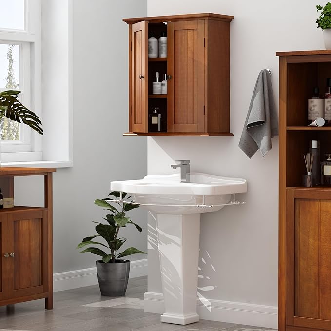 ChooChoo Bathroom Wall Cabinet, Over The Toilet Space Saver Storage Cabinet, Medicine Cabinet with 2 Door and Adjustable Shelves, Cupboard, Rustic