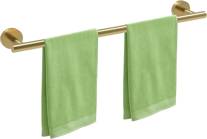24 Inch Brushed Gold Towel Bar for Bathroom Wall, SUS304 Stainless Steel Bathroom Towel Rack Wall Mounted, Total Length 26-Inch Shower Towel Holder Rod, Modern Home Decor