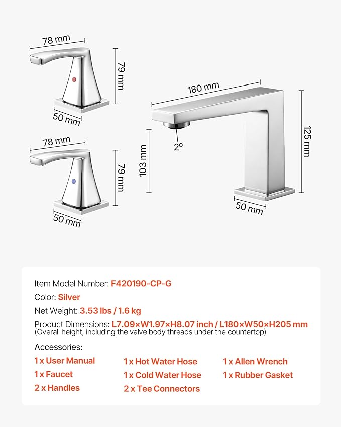 VEVOR Roman Tub Faucet, 3 Hole Waterfall Bathtub Faucet, Bath Tubs Faucets Set with 2 Handles, Roman Tub Faucets Deck Mount for Pet Washing, Baby Care, Adult Bathing, Silver, Right-Angle Tub Faucet