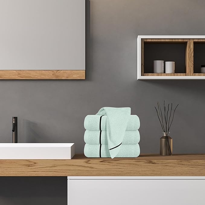 MyOwn Ultra Soft Cotton 6 -Piece Hand Towel Set 16x24 Inch, Ideal for use in Bathroom, Kitchen, Gym, Spa & General Cleaning, Compact & Lightweight Multi Purpose Hand Towels - Sea Green