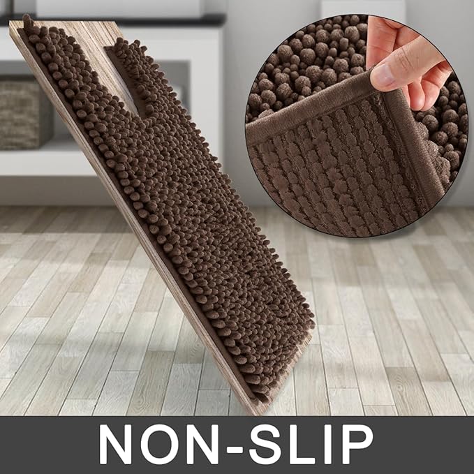 Yimobra Toilet Rug U Shaped Washable 24x24 Inch - Ultra Soft Absorbent Chenille Bath Rugs for Toilet, Quick Dry & Machine Washable, Non Slip Contour Bathroom Mat, Brown