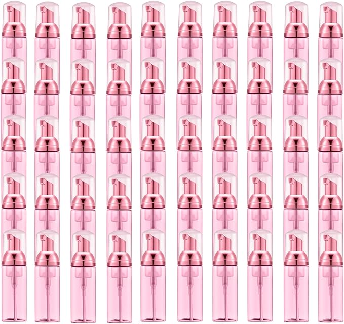 2 Oz Empty Foam Pump Bottle (50 PCS) Travel Foaming Soap Dispenser for Hand Soap, Lash Shampoo Cleanser (Transparent red&Electric red Pump&Clear Cap)