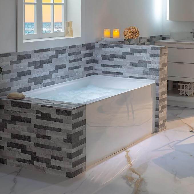 WOODBRIDGE 54" Acrylic Rectangular Alcove Soaking Bathtub in White with Left Drain, Brushed Nickel pop-UP Drain Included BA5430L