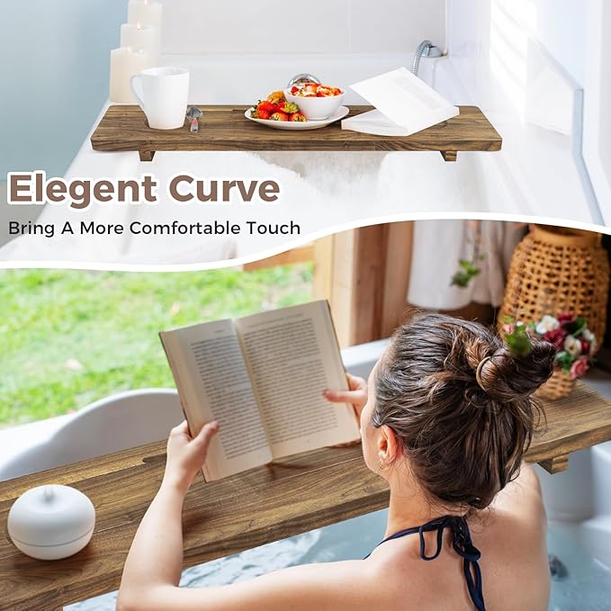 Premium Bathtub Tray, Large & Thick Bath Tub Tray, Solid Acacia Wood Bath Tray for Tub, Bathtub Tray Caddy with Adjustable Legs, Anti-Tipping, Bathtub Accessories, Fits Most Bath Tubs, Idea for Women