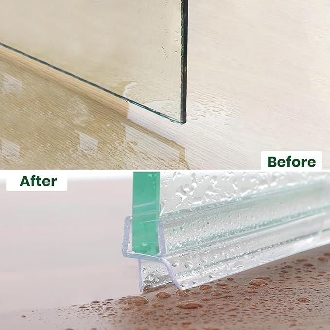 Shower Glass Door Bottom Seal, 2PCS 36 Inch Ultra Clear PVC Seal Strip with Sweep for 1/4"(6mm) Thick Frameless Glass Door, to Stop Water Leakage