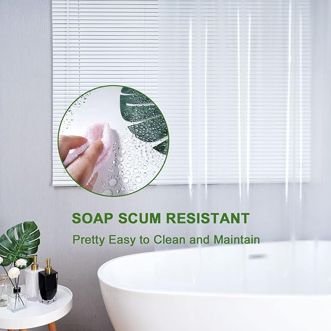 AooHome Clear Shower Curtain Liner -8G EVA Heavy Duty Water Repellent Shower Liner for Bathroom, Long Shower Curtain 72" W x 75" L, 12 Rust Proof Grommets Holes, 5 Bottom Magnets