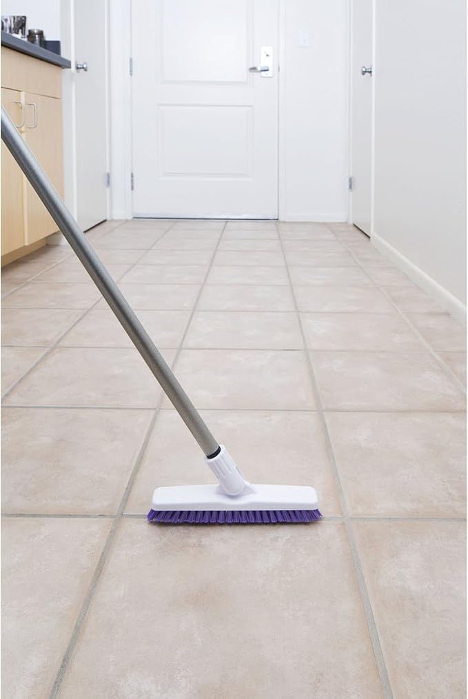 Fuller Brush Tile Grout E-Z Scrubber – Adjustable Handle 29"-52" with Pivoting 9" Brush Head, V-Trim Scratch-Free Bristles Lightweight Grout, Tile, Shower, Corner – Surface Scrub Brush