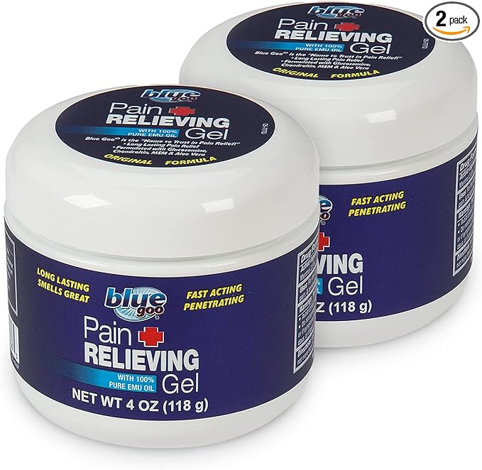 Blue Goo Pain Relieving Gel – for Back, Neck, Muscle and Joint Pain, Fast-Acting Cooling and Soothing Relief with 100% Pure Emu Oil, 4 oz (2 Pack)
