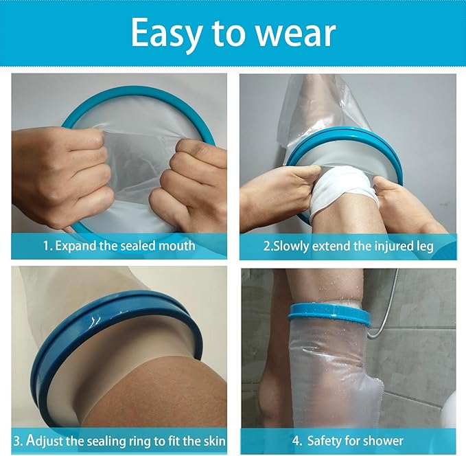 Non-Slip Extra Wide Waterproof Leg Cast Cover for Showering, Reusable Adult Extra-Large Size Half Leg Cast Protector, Cast Bag for Shower, Cast Cover for Showering Foot