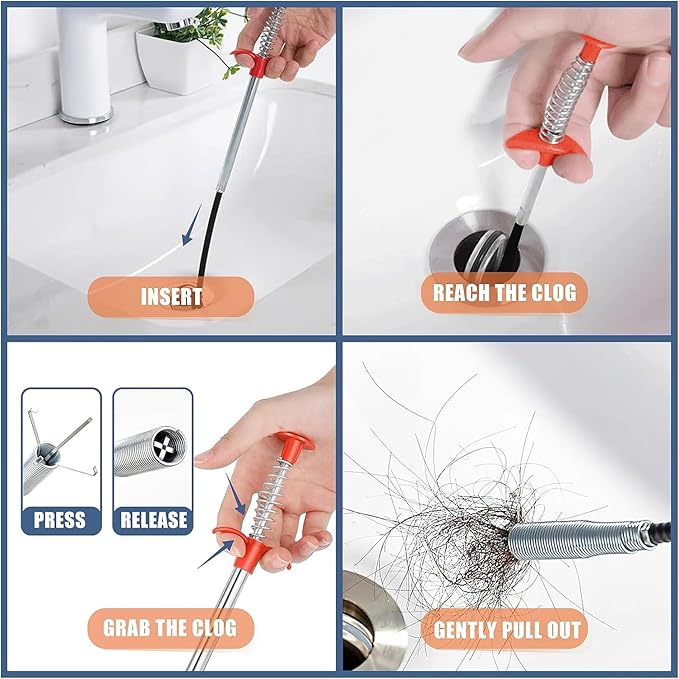 Drain Snake,61 inch Flexible Grabber Claw Pick Up Reacher Tool,Drain Clog Remover - Gutter Cleaning Tools for Home Sink, Bathroom Tub,Drain, Toilet, Tight Spaces