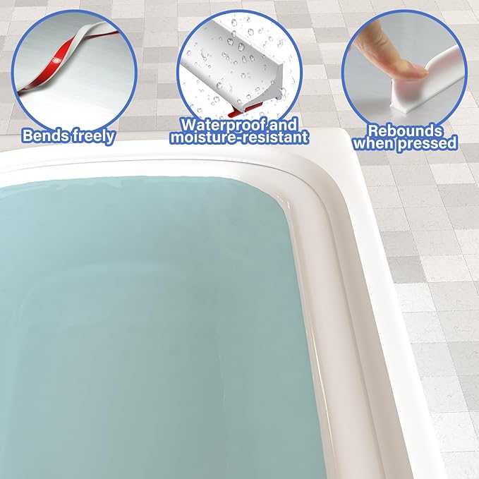 118 Inch Shower Splash Guard for Bathtub Waterproof Self-Adhesive Shower Corner Guards Tub Water Splash Dam Barrier for Bathtub Rim Sinks and Kitchen Countertop