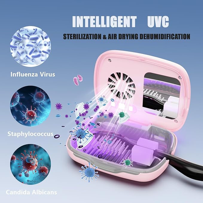 UV-C Toothbrush Cover Case and Holder Electric Travel Toothbrush Cover with Holder for Any Toothbrush Head Rechargeable Toothbrush Travel Case Pink