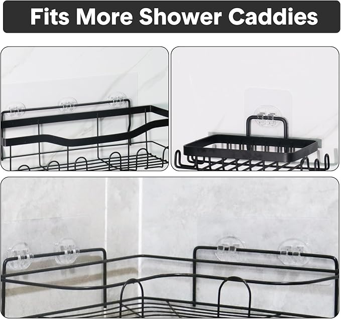 Shower Caddy Adhesive Replacement, Transparent Strong Adhesive Hooks, No Drilling, Waterproof, for Shower Caddy, Bathroom Storage Shelves and Kitchen Racks (Triple*6pcs + Single*4pcs)