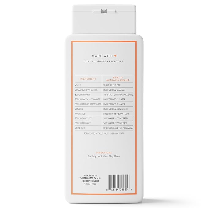 Native Body Wash Contains Naturally Derived Ingredients | For Women & Men, Sulfate, Paraben, & Dye Free Leaving Skin Soft and Hydrating | Sweet Peach & Nectar 18 oz
