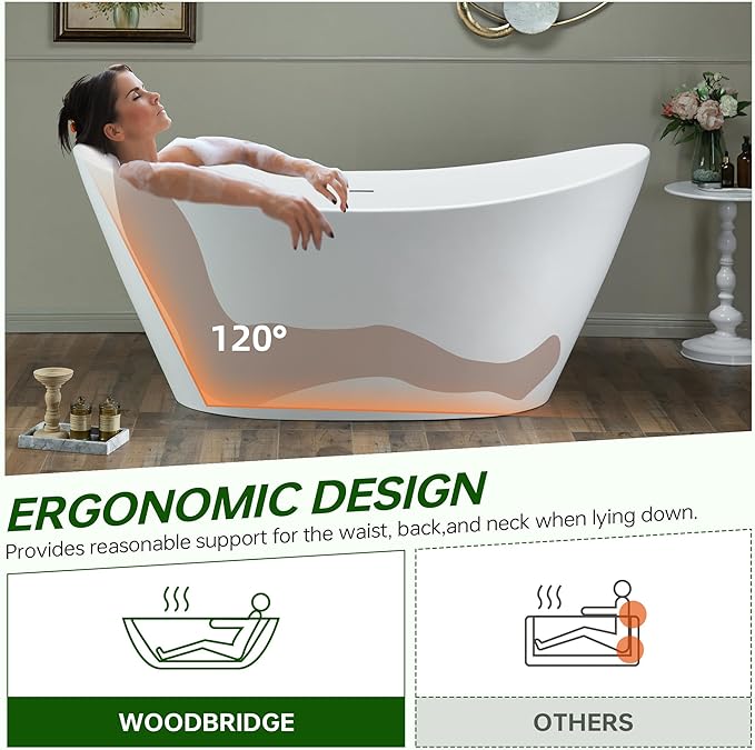 WOODBRIDGE 67 in. x 31.5 in. Stone Resin Luxury Contemporary Solid Surface Freestanding Bathtub in Matte White