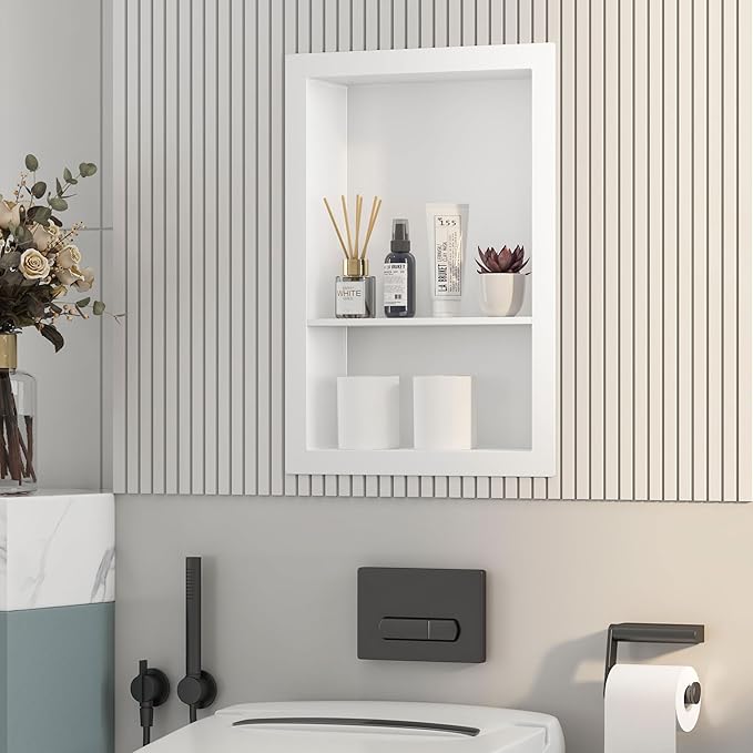 12x18 White Shower Niche for Shower Wall,Bathroom Medicine Cabinet Recessed,Surface Mount Medicine Cabinet,Small Bathroom Wall Cabinet,Recessed Wall Niche for Over Toilet Storage/Living Room