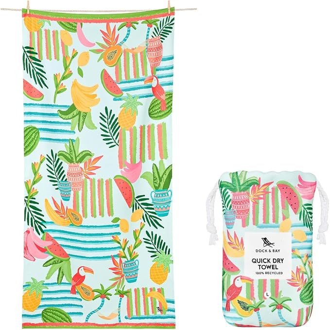 Dock & Bay Beach Towel - Quick Dry, Sand Free - Compact, Lightweight - 100% Recycled - Includes Bag - Havana Cabana - Set of 4 - Large (160x90cm, 63x35)