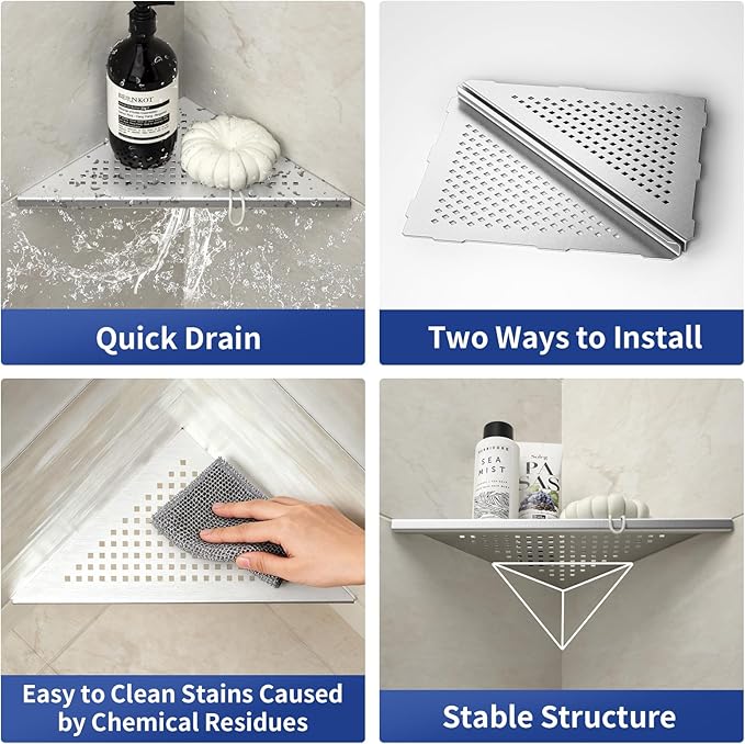 Corner Shower Shelves, 10" Brushed 304 Stainless Steel Recessed Shelf for Bathroom, Grout in Shelf for Tiled Wall, 2 Pack