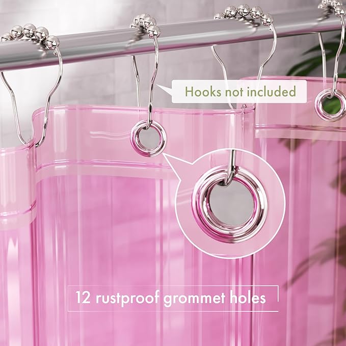 AmazerBath Shower Curtain Liner, 72x72 Transparent Hot Pink Shower Liner, Lightweight Plastic Shower Curtain Liners, Cute Waterproof Shower Liner for Bathroom with 3 Magnets & 12 Grommet Holes