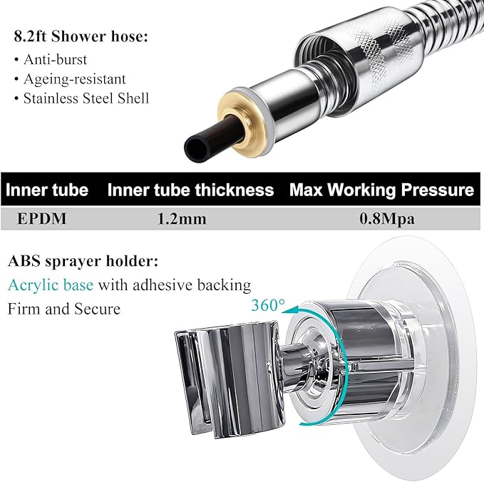 Pet Shower Set with 8.2ft Hose & Flow Control Valve for Bathroom Shower Arm