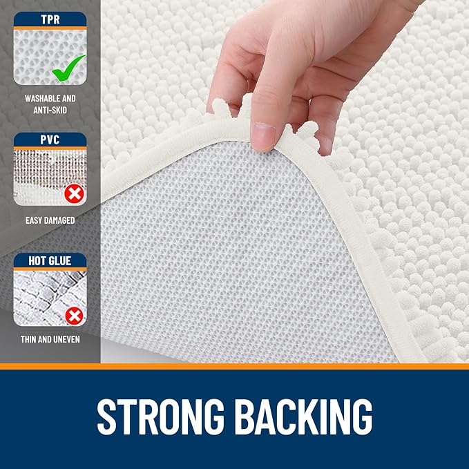 OLANLY Bathroom Rugs Sets 2 Piece, Soft Absorbent Chenille Bath Mats and U-Shaped Contour Toilet Mat Area Rug Set, Machine Washable Bath Carpet, Home Decor Accessories(24"x16"+24"x20", Ivory)