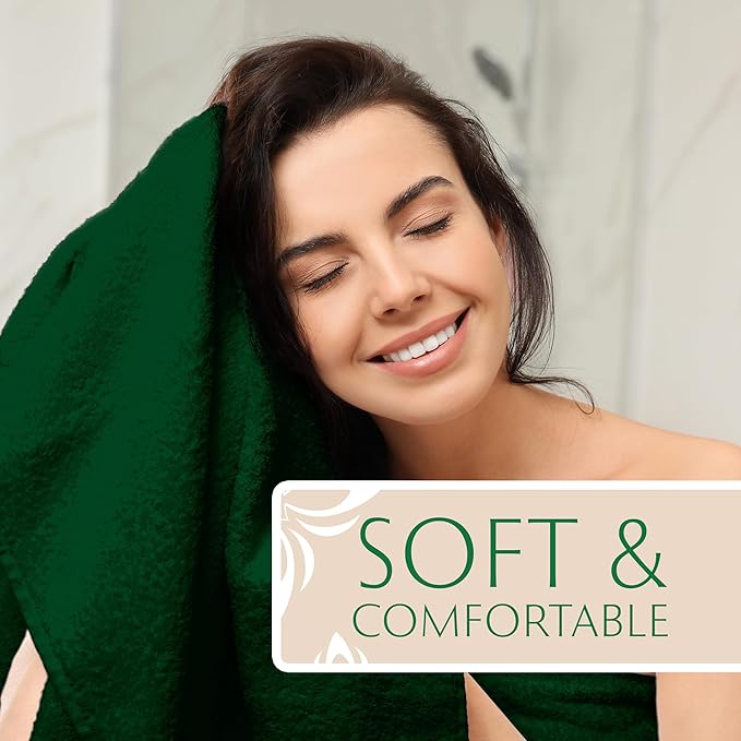 MAURA Hunter Green Bath Towel Set of 8 for Bathroom. Turkish Cotton Luxury Bath Towels. Extra Large, Thick, Plush & Soft. Hotel & Spa Quality - Dark Green