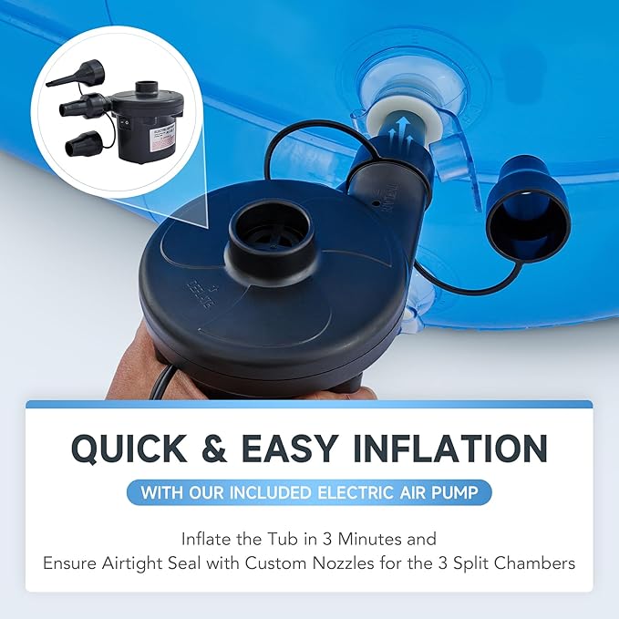 CO-Z Inflatable Bathtub with Electric Air Pump and Bath Pillow Headrest, Portable Blow Up Tub for Adults, Outdoor or Indoor Freestanding Foldable Spa Cover Drainage Hose Cup Holder