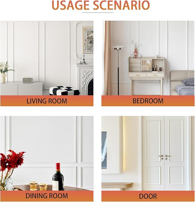 Peel and Stick Chair Rail Panel Molding, 240''L x 1.26''W Strong Self Adhesive TPE Wall Moulding Trim for Home DIY Decoration (Paintable White)