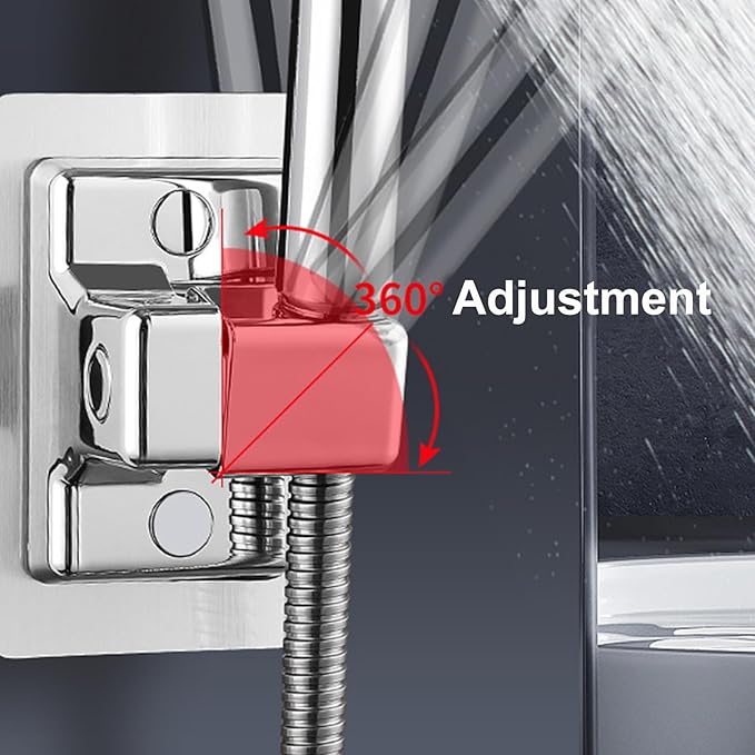 360° Adjustable Shower Head Holder, Handheld Shower Head Holder with Strong Adhesive, Waterproof, No Drill Wall Mount with Adhesive Hooks for Bathrooms, Heavy Duty Hooks for Walls