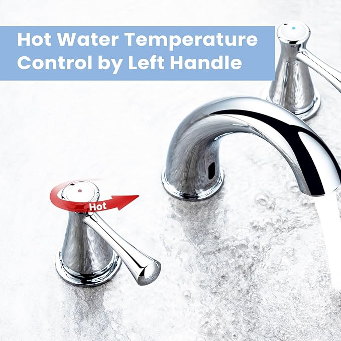 Touchless Bathroom Faucet for 3 Holes 3 Handles, Controlling Temperature & Adjustable Water Flow, Short & Long Induction Modes, Auto Motion Sensor Bathroom Faucet Set (29183 Brushed Nickel)