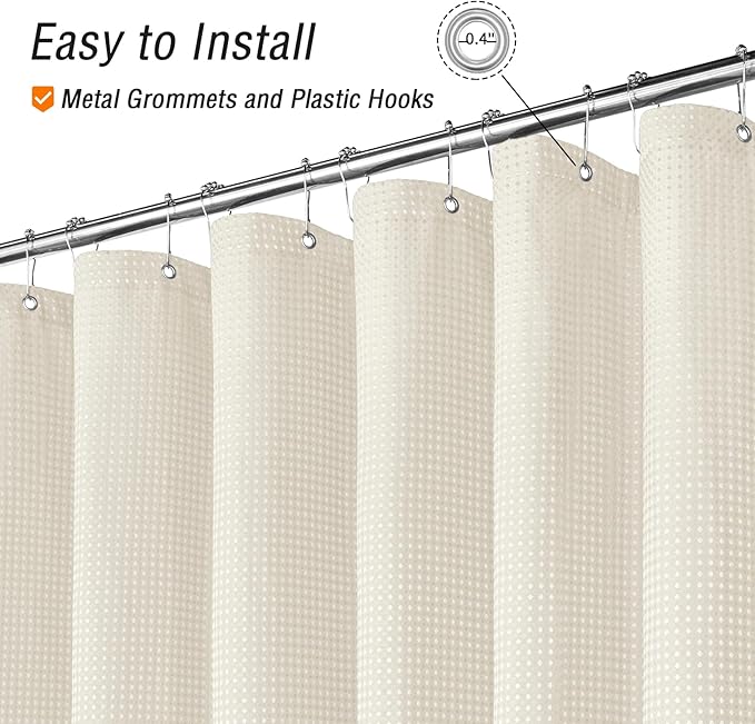 Gibelle Ivory Shower Curtain, Waffle Weave Textured Fabric Shower Curtain for Bathroom - Soft Cloth & Hotel Spa Luxury, Water Repellent, Machine Washable, 72X72, Ivory