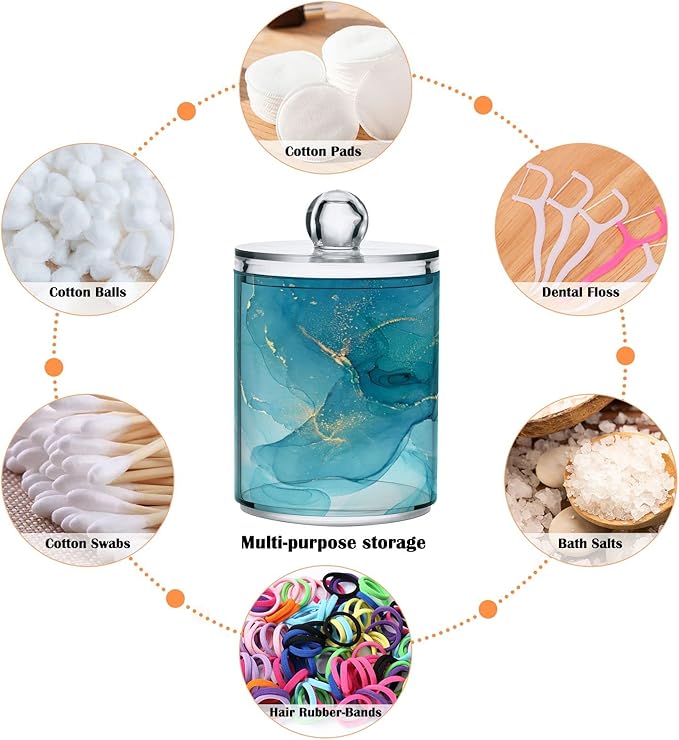 MNSRUU 2 Pack Qtip Holder Organizer Dispenser Blue Marble Abstract Fluid Art Bathroom Storage Canister Cotton Ball Holder Bathroom Containers for Cotton Swabs/Pads/Floss