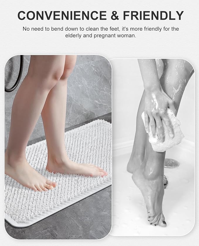 OTHWAY Non Slip Grassy Bathtub Mat : 27.5X15.7 inches Sturdy But Soft Bath Mat_Quick Drain Shower Floor Mat with Soft Bristles for Scrubbing Feet (White)