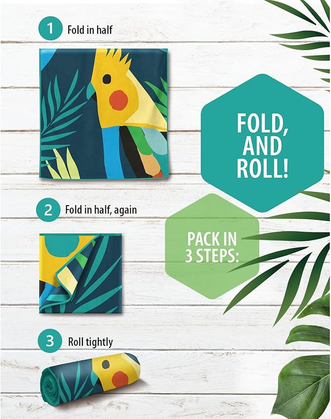 VENTURE 4TH Microfiber Beach Towel: Quick-Dry, Compact, Sand-Free, Absorbent, Sandproof and Lightweight - Perfect for Camping, Beach, and Roadtrips (Navy Cockatoo Design | 35x78 inches)