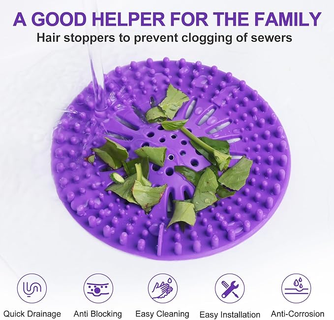 Drain Hair Catcher Durable Silicone Hair Stopper Shower Drain Covers with Iron Easy to Install and Clean Shower Drain Hair Trap Suit for Bathroom Bathtub Tub and Kitchen 5 Pack