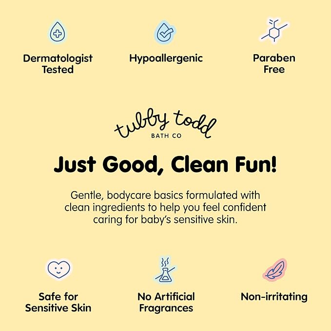 Tubby Todd Hair + Body Wash - Baby Shampoo and Body Wash - Gentle, Natural Baby Was for Newborns, Babies, and Toddlers - Non-Toxic and Hypoallergenic - Fragrance-Free, 2 Pack, 8.5oz & 25oz