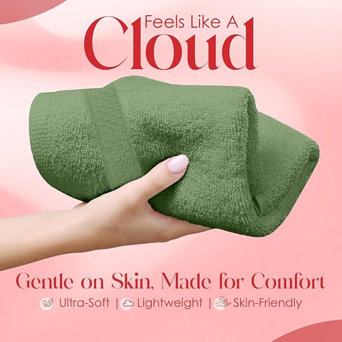 RIVERSIDE 12 Pack Premium 100% Cotton Face Washcloths, 550 GSM, 12 x 12 Inches, Soft, Absorbent Towels for Body & Shower, Bathroom Wash Clothes, Durable Face Towels Set for Spa, Gym, Sage Green