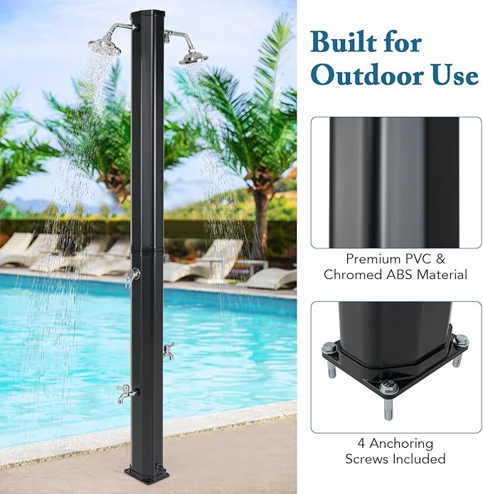 Giantex 9.3 Gallon Outdoor Shower, Solar Shower with Dual 360°Rotating Shower Heads, 2 Foot Showers, Hot & Cold Water Adjustable Faucet, 7.2 FT Outside Shower for Patio, Yard, Poolside, Beach, Garden