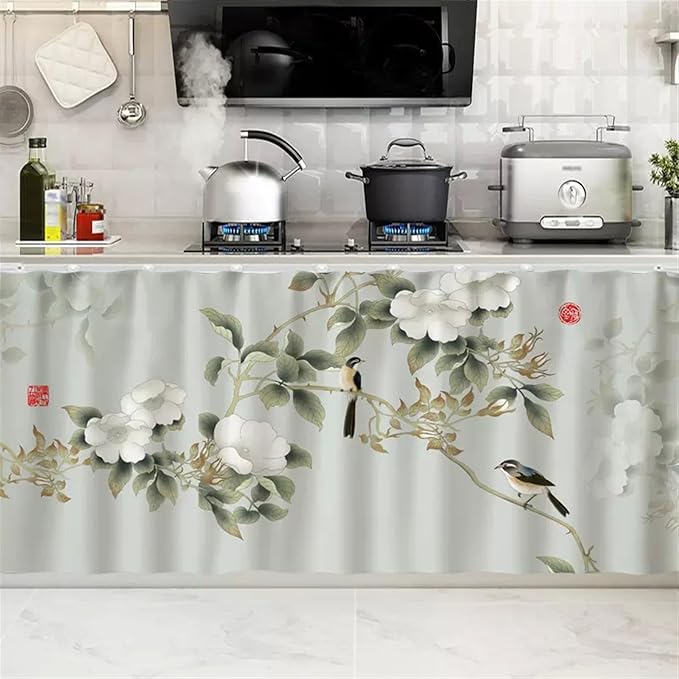 SK Studio Short Curtains for Kitchen, Cabinet Shelf Dust-Proof Blackout Tier Cafe Curtain Under Sink Skirt for Bathroom Laundry Room Style 6, 35.4" W x 31.5" H