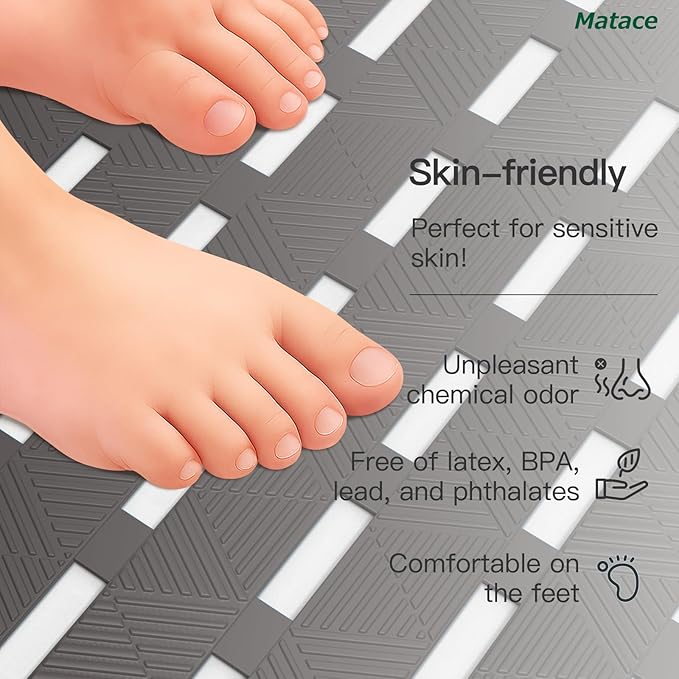Bathtub Mat Non Slip - for Inside Bath Tub & Shower, Thick & Soft Textured Surface, Fast Drain, No Pooling Water for Better Hygiene, Bathroom Accessories, 27x16 Inch, Dark Gray, Matace