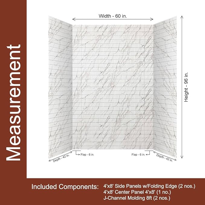 From Plain To Beautiful In Hours 133-640-SUB-KIT Subway Tile - Tub and Shower Wall Panels Surround (Covers/ 96 sq. ft.), Marble, 1 Piece